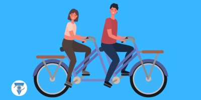 Ilustración de dos personas manejando una bicicleta Tándem
