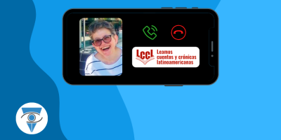 pantalla de celular con foto de la escritora