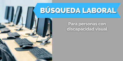 Imagen de varias computadoras. Texto: Busqueda laboral para personas con discapacidad